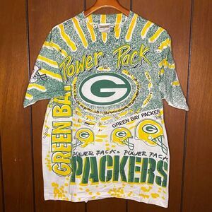 Vintage 1990s Magic Johnson Tee NFL Green Bay Packers AOP Shirt Size Medium